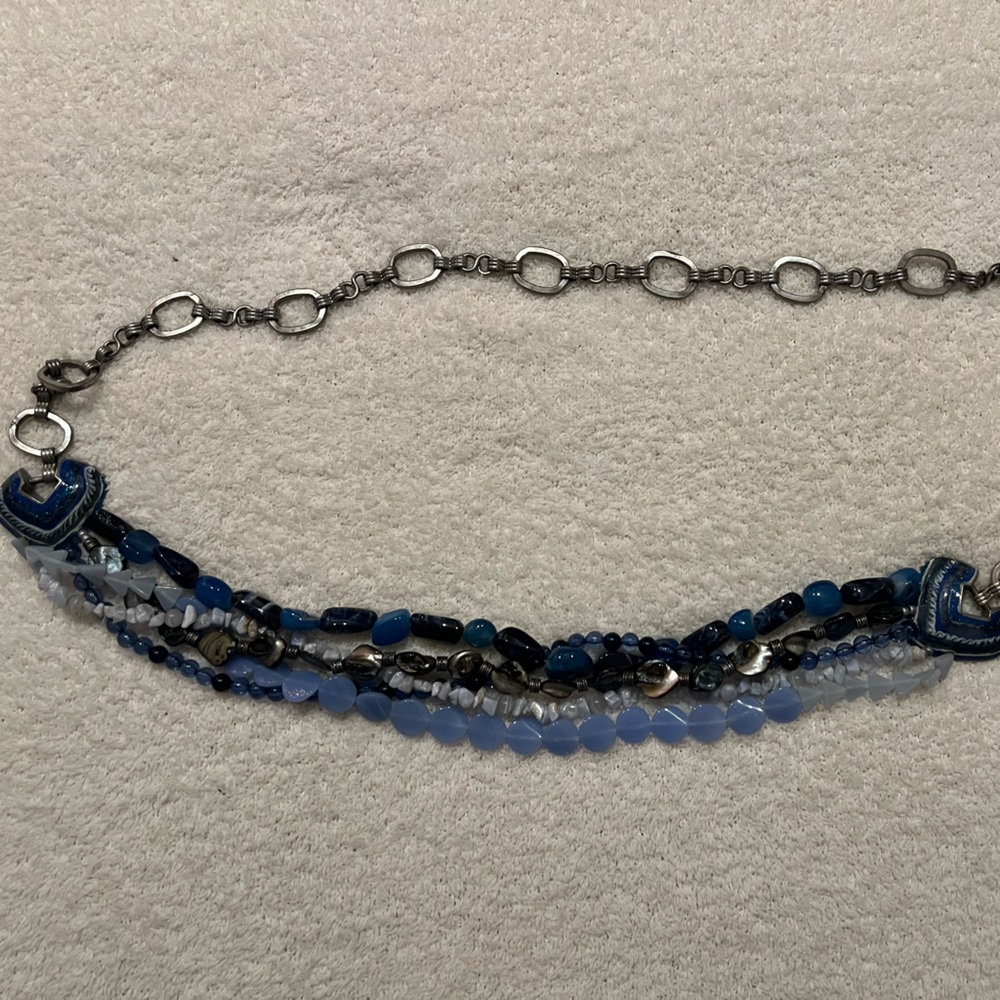 Chicos blue and silver chain belt